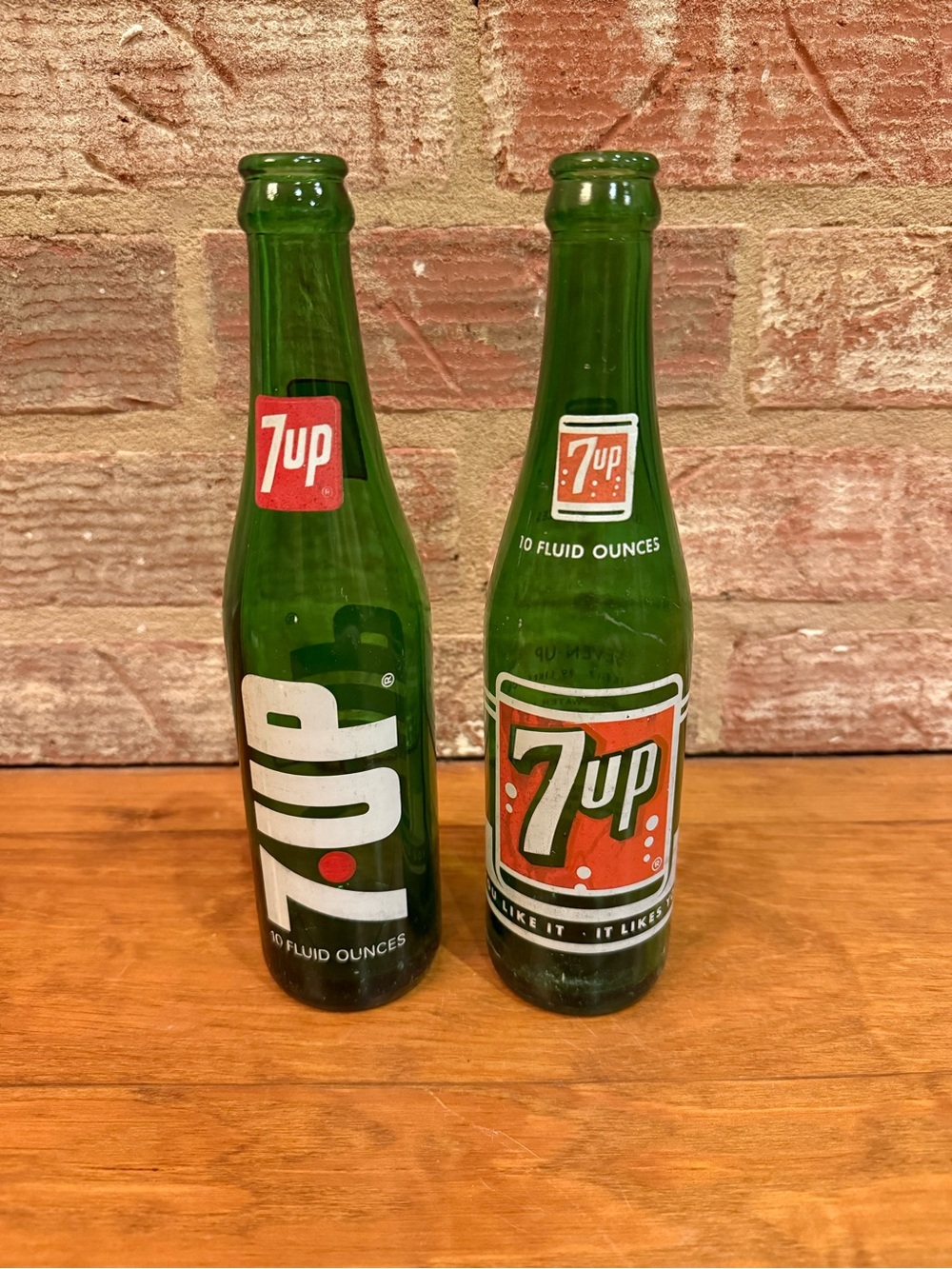 Vintage 7UP Green Glass Soda Bottles